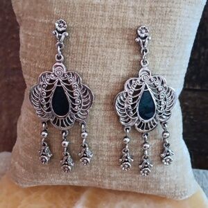 Silver Tone Flower Charm Dangle Earrings
